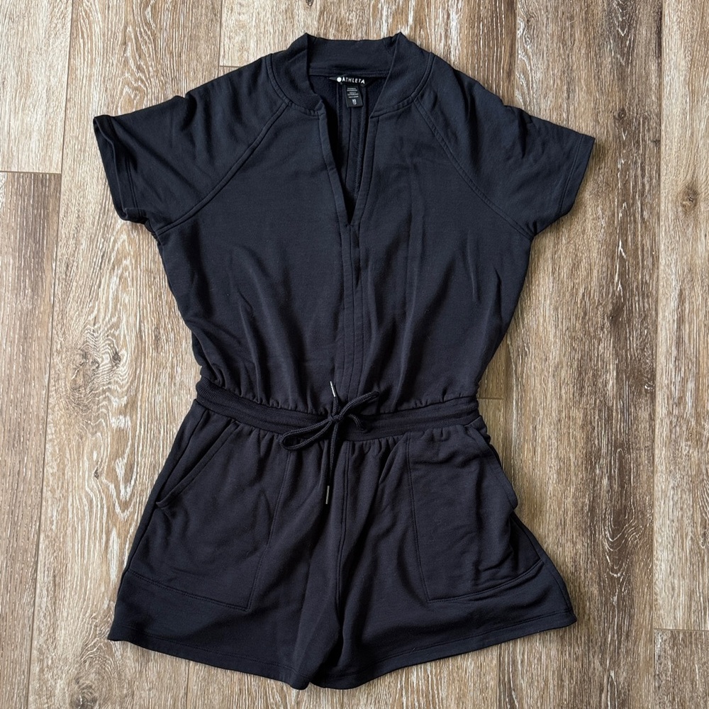 Athleta Black Short Sleeve Balance Romper XS